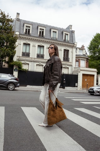 Sac porté épaule en nubuck Elan - Camel
