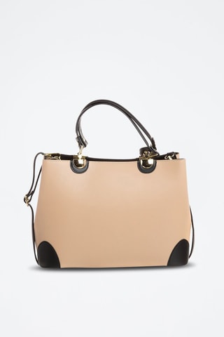 Sac à main en cuir Armel - Beige et noir