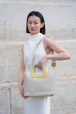 Sac bandoulière en cuir Capri - Blanc et marron