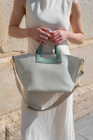 Sac bandoulière en cuir Capri - Vert et blanc