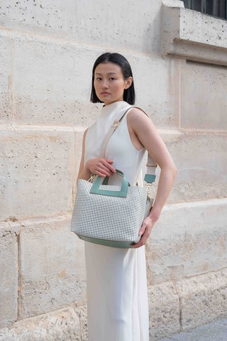 Sac bandoulière en cuir Capri - Vert et blanc