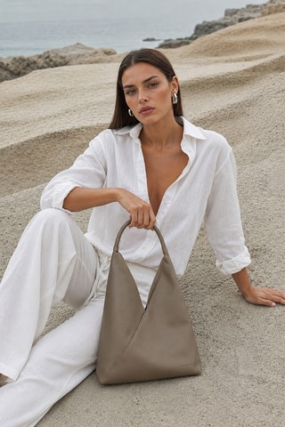 Sac porté épaule en cuir - Taupe