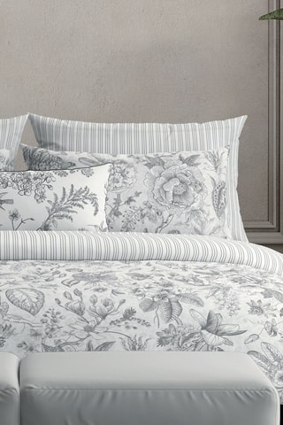 Funda de almohada de satén de algodón 80 hilos/cm² Louisa - Gris y blanco