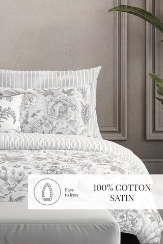 Funda de almohada de satén de algodón 80 hilos/cm² Louisa - Gris y blanco