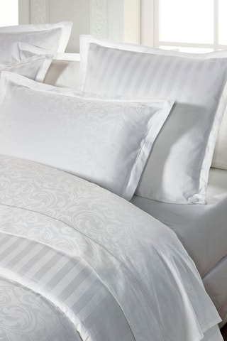 2 fundas de almohada de satén de algodón 79 hilos/cm² Jacquard Barque - Blanco