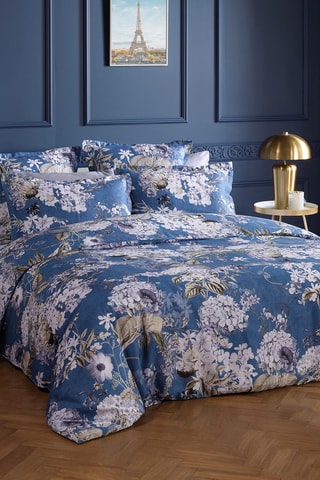 Funda de almohada de satén de algodón 80 hilos/cm² Hortensia - Azul y blanco