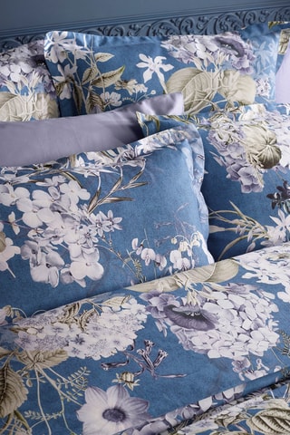 Funda de almohada de satén de algodón 80 hilos/cm² Hortensia - Azul y blanco