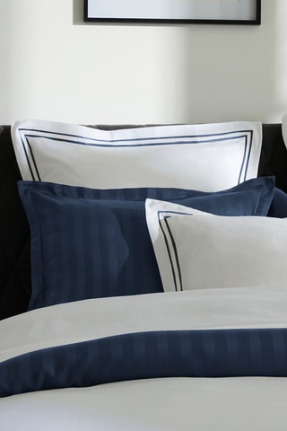 Funda de almohada de satén de algodón 80 hilos/cm² Paris - Blanco y azul oscuro