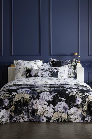 Funda de almohada de satén de algodón 80 hilos/cm²  Hortensia - Azul oscuro
