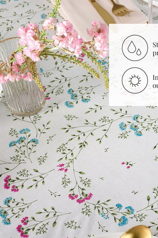 Mantel resinado antimanchas Fleurs estivales - Blanco