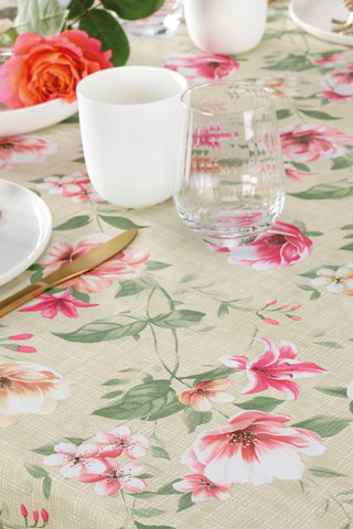 Hule Eclosion de fleurs - Verde y rosa