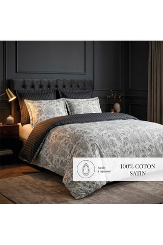 2 fundas de almohada de satén de algodón 80 hilos/cm² Fleur de prestige - Negro