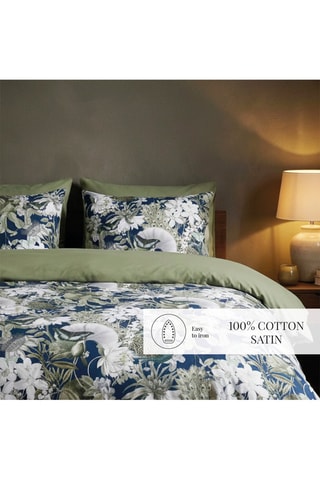 2 fundas de almohada de satén de algodón 80 hilos/cm² Jardin Orné - Verde