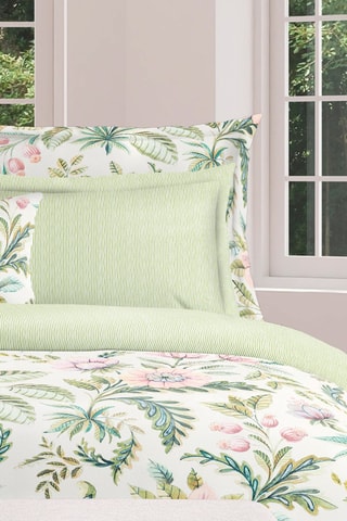 2 fundas de almohada de satén de algodón 80 hilos/cm² Fleurs de la fôret - Verde