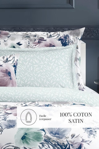 2 fundas de almohada de satén de algodón 79 hilos/cm² Erodium - Blanco