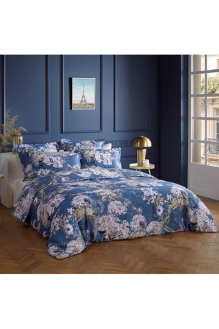 2 fundas de almohada de satén de algodón 79 hilos/cm² Hortensia - Azul y blanco