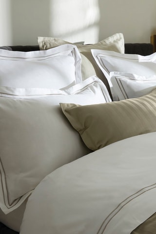 2 fundas de almohada de satén de algodón 80 hilos/cm² Paris - Blanco y topo