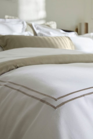 2 fundas de almohada de satén de algodón 80 hilos/cm² Paris - Blanco y topo