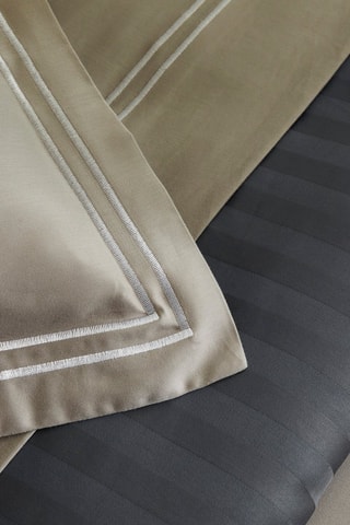 2 fundas de almohada de satén de algodón 80 hilos/cm² Paris - Topo y blanco