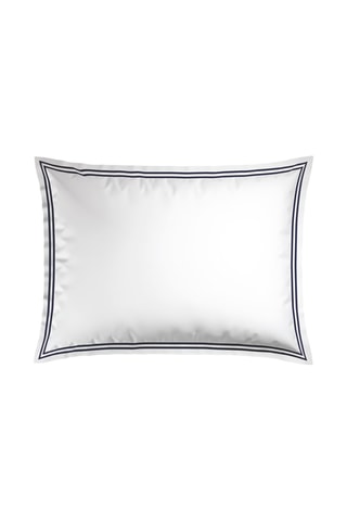 2 fundas de almohada de satén de algodón 80 hilos/cm² Paris - Blanco y azul oscuro