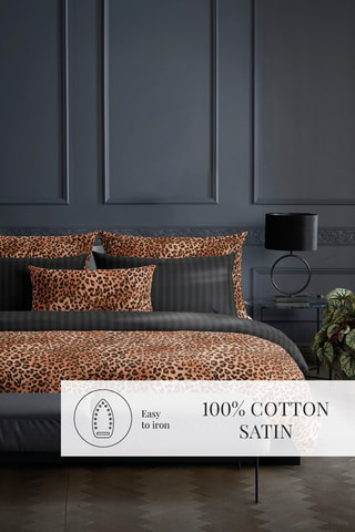 2 fundas de almohada de satén de algodón 80 hilos/cm² Féline - Marrón y negro
