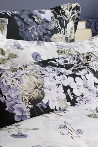 2 fundas de almohada de satén de algodón 79 hilos/cm² Hortensia - Azul oscuro