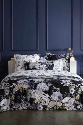 2 fundas de almohada de satén de algodón 79 hilos/cm² Hortensia - Azul oscuro