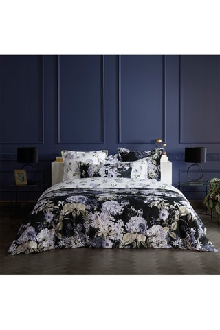 2 fundas de almohada de satén de algodón 79 hilos/cm² Hortensia - Negro y violeta