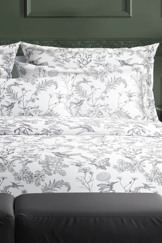 2 fundas de almohada de satén de algodón 79 hilos/cm² Colibri floral - Negro y gris