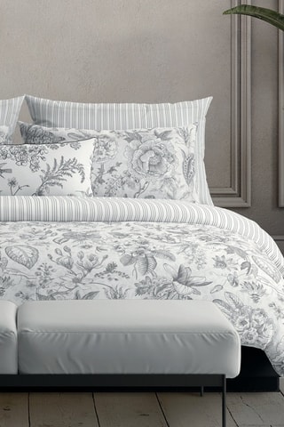 2 fundas de almohada de satén de algodón 80 hilos/cm² Fleurs esquissées - Gris