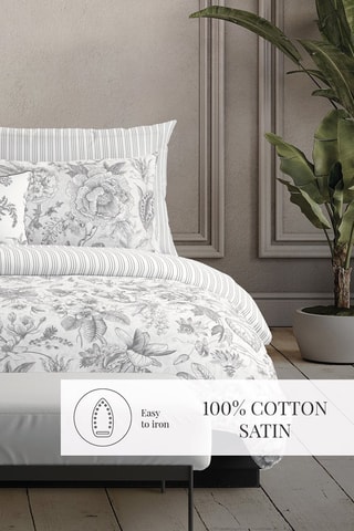 2 fundas de almohada de satén de algodón 80 hilos/cm² Fleurs esquissées - Gris