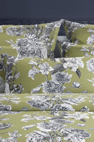2 fundas de almohada de satén de algodón 79 hilos/cm² Jardin - Verde y gris
