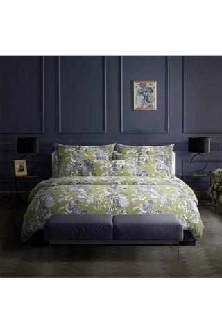 2 fundas de almohada de satén de algodón 79 hilos/cm² Jardin - Verde y gris