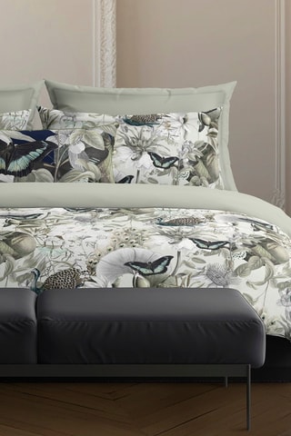 2 fundas de almohada de satén de algodón 80 hilos/cm² Jardin orné - Salvia y blanco