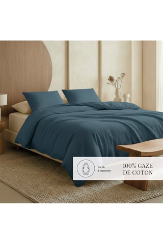 2 fundas de almohada de gasa de algodón 85 hilos/cm² - Azul