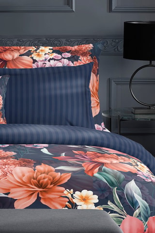 2 fundas de almohada de satén de algodón 80 hilos/cm² Fleur de miel - Azul oscuro