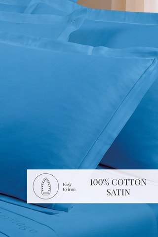2 fundas de almohada de satén de algodón 80 hilos/cm² Uni - Azul