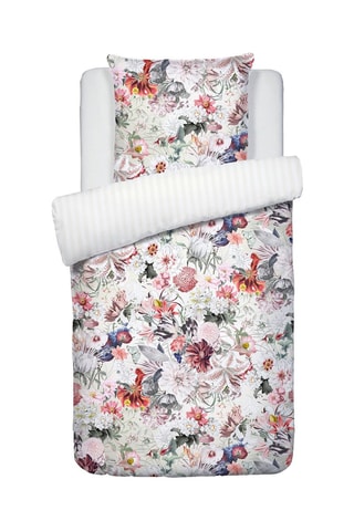 Juego de nórdico de satén de algodón 80 hilos/cm² Fleurs éclatantes - Blanco
