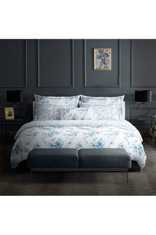 Juego de nórdico de satén de algodón 79 hilos/cm² Bleu floral - Blanco