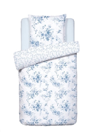 Juego de nórdico de satén de algodón 79 hilos/cm² Bleu floral - Blanco