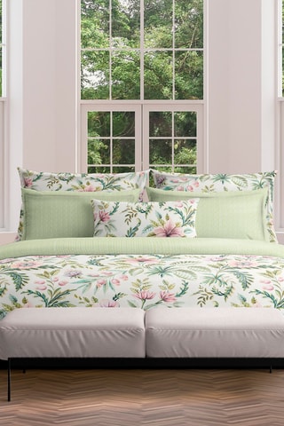 Sábana encimera de satén de algodón 80 hilos/cm² Colibri floral - Verde