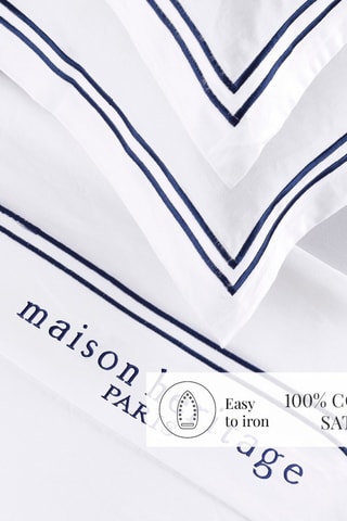 Juego de sábanas de satén de algodón 80 hilos/cm² Paris - Blanco y azul oscuro