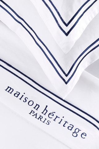 Juego de sábanas de satén de algodón 80 hilos/cm² Paris - Blanco y azul oscuro