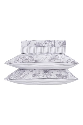 Juego de sábanas de satén de algodón 80 hilos/cm² Fleurs esquissées - Blanco