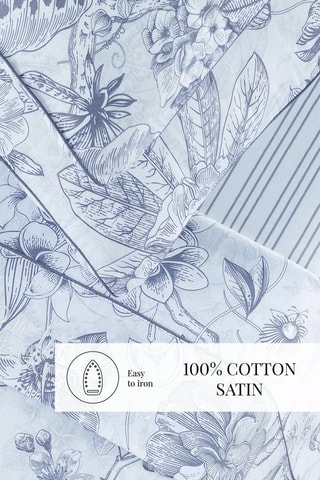 Juego de sábanas de satén de algodón 80 hilos/cm² Fleurs esquissées - Blanco