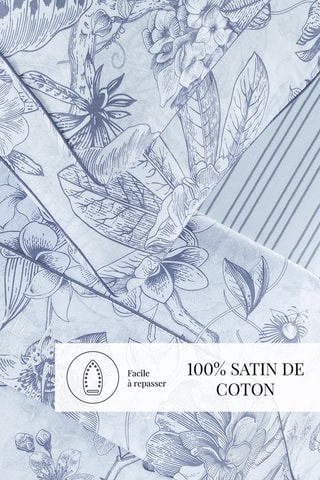Juego de sábanas de satén de algodón 80 hilos/cm² Fleurs esquissées - Blanco