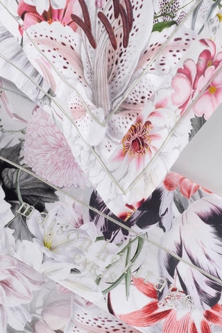Juego de sábanas de satén de algodón 80 hilos/cm² Fleurs éclatantes - Blanco y rosa