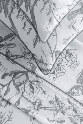 Juego de sábanas de satén de algodón 80 hilos/cm² Colibri floral - Blanco y gris