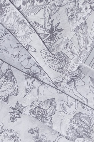 Juego de sábanas de satén de algodón 80 hilos/cm² Fleurs esquissées - Blanco y gris