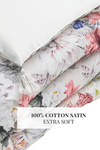 Edredón de satén de algodón 80 hilos/cm² Fleurs éclatantes - Blanco y rosa